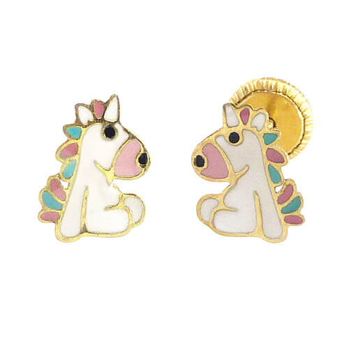 [5558] PENDIENTES UNICORNIO ESMALTE.8MM.ROSCA.