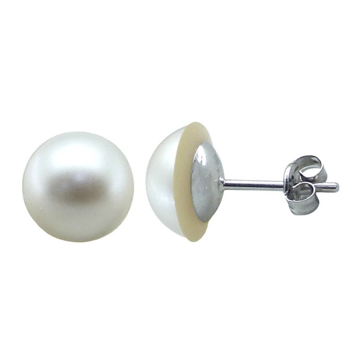 [6018/2] PENDIENTES PERLA MABE JAPONESA 10/11MM.ORO BLANCO. Perla Cultivada