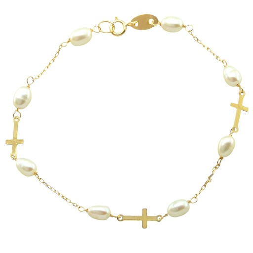 [9000/31] PULSERA COMUNION SIN CHAPA.PERLAS Y CRUCES.19CM.