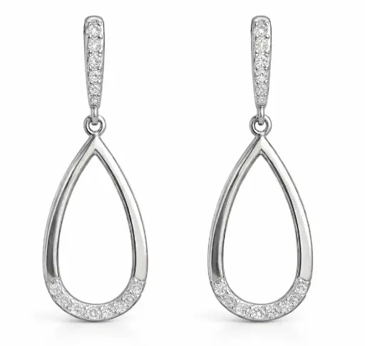 [3683B] 30x14MM TEAR DROP EARRINGS.WHITE GOLD