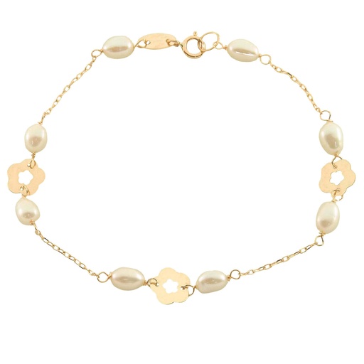 [9000/19] PULSERA DE COMUNION SIN CHAPA.FLORES Y PERLAS.