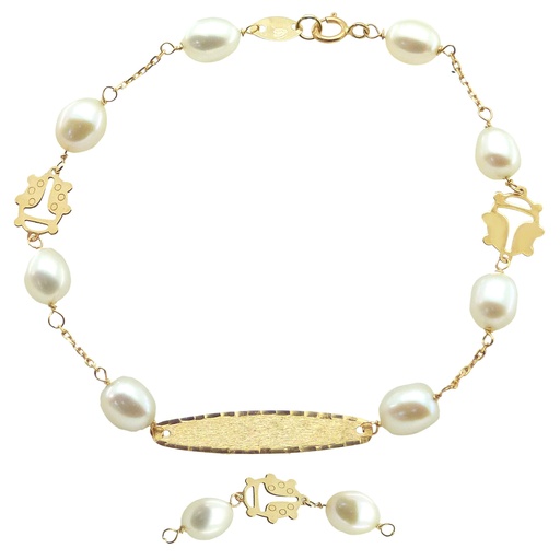 [9001/22] ENGRAVING PLATE HOLY FIRST COMMUNION BRACELET.LADY BUGS AND PEARLS.