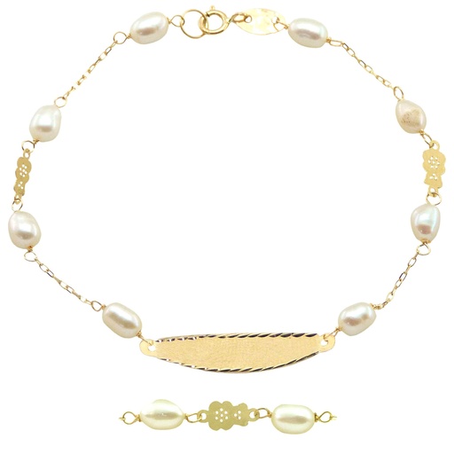 [9001/15] PULSERA COMUNION CON CHAPA.PERLAS Y OSITOS.