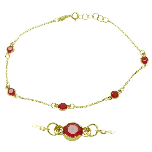 [5139R] 5MM RED QUARTZ BEZELS BRACELET.