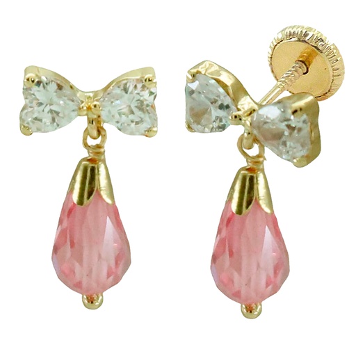 [6048R] 10MM PINK CRYSTAL AND HEART CZ SCREW BACK EARRINGS