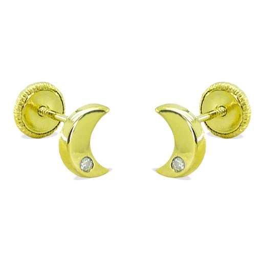 [4324] PENDIENTES LUNA CON CIRCONITA 6'5MM.ROSCA.