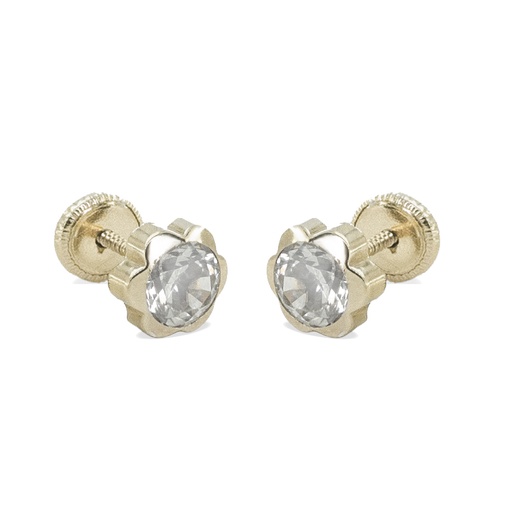 [6177B] 4MM FLOWER EARRINGS.SCREW BACK.WHITE GOLD