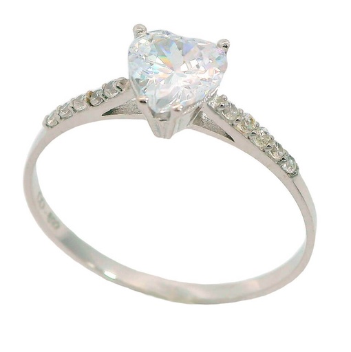 [5863B] HEART SHAPE CZ SOLITAIRE RING.WHITE GOLD.