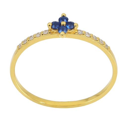 [B4166/SZ] RING WITH 1'5MM ROUND SHAPPIRE AND 1MM 10 DIAMONDS H-SI 0.07 CT TW.