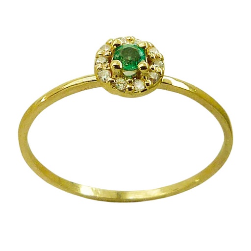 [B4157/SE] RING WITH 2'5MM ROUND EMERALD AND 1MM 10 DIAMONDS H-SI 0.07 CT TW 